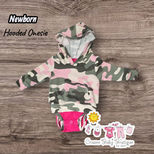 Newborn Pink Camo Hooded Onesie