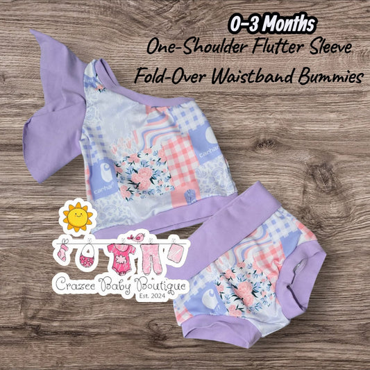 0-3 Months Chartt One Shoulder Flutter Sleeve Tank with Matching Bummies