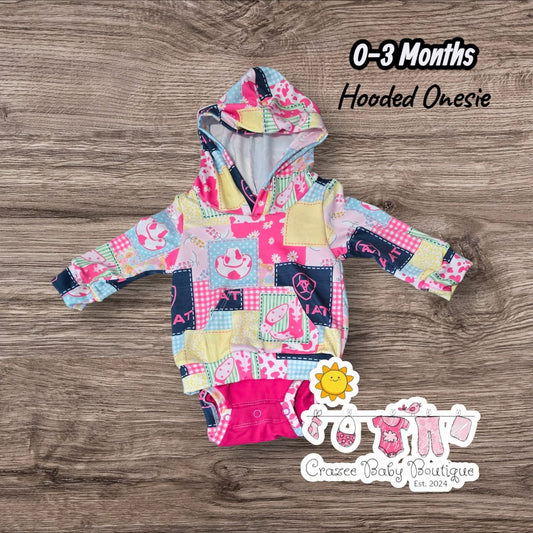 0-3 Months Western Boots Hooded Onesie